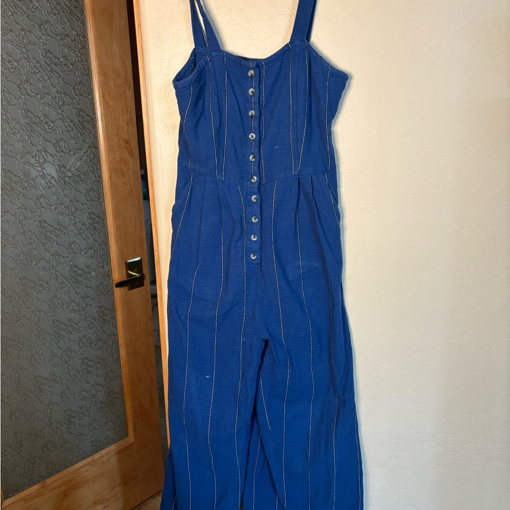 Blue Button-striped Front Jumpsuit MEDIUM size